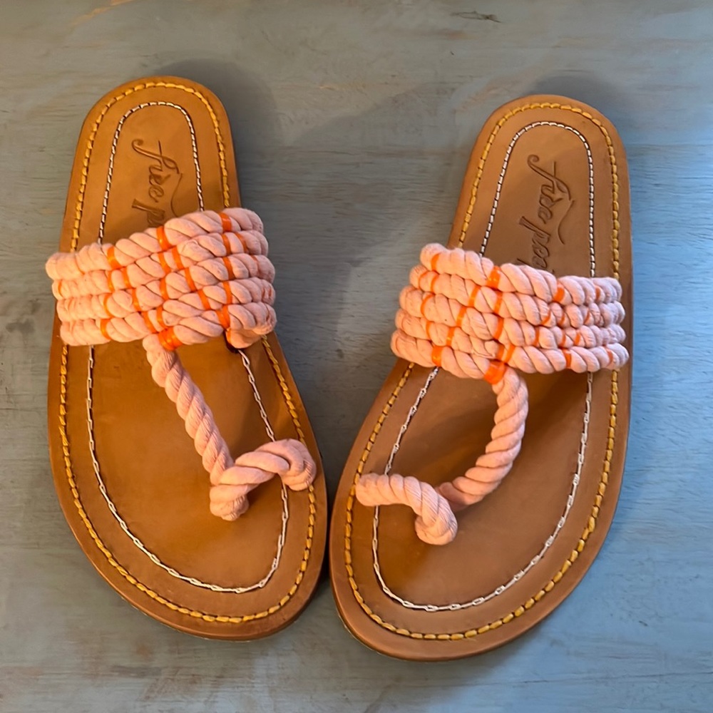 NWOT pink stripe rope free people sandals. Sz 38 7.5